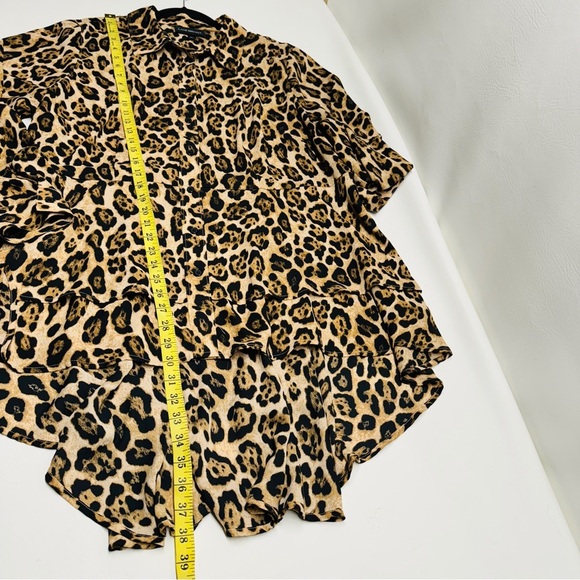 Lane Bryant Leopard Print Ruffle Dramatic High Low Button Front Blouse size 20 - Picture 7 of 9